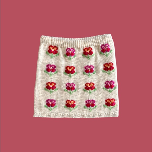 Tach Free People‎ Elsa Carola Knit Floral Mini Skirt Creme Women’s Size XS 24x15 - Picture 1 of 8